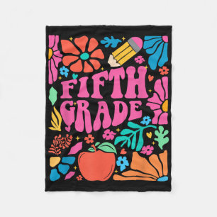 Retro Boho Floral 5th Grade Teacher First Day Of S Fleece Blanket