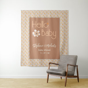 Retro Boho Floral Baby Shower Backdrop Tapestry