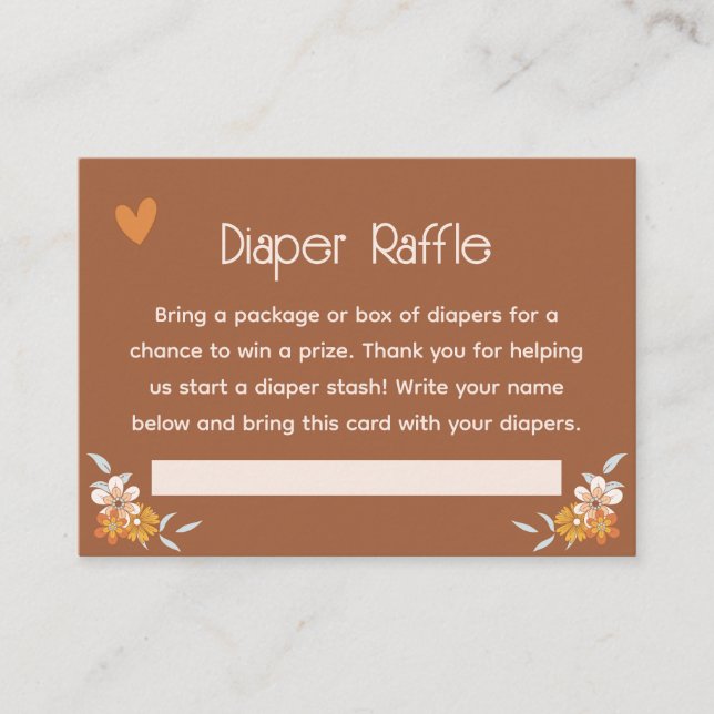 Retro Boho Floral Baby Shower Diaper Raffle Card (Front)