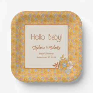 Retro Boho Floral Baby Shower Gender Neutral Paper Plates