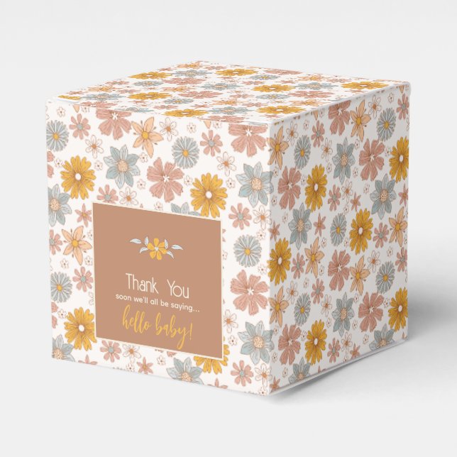 Retro Boho Floral Baby Shower Thank You Gift Favor Boxes (Front Side)