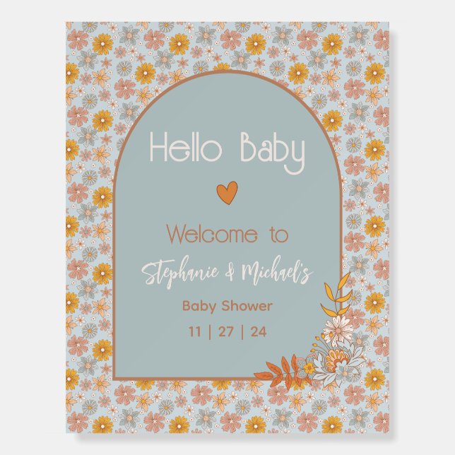 Retro Boho Floral Baby Shower Welcome Sign (Front)