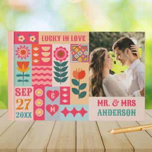 Retro Boho Floral Bold & Bright Colorful Wedding Guest Book