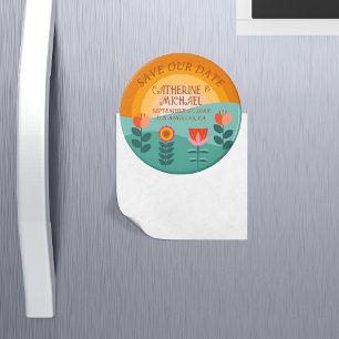 Retro Boho Floral Bold & Bright Colorful Wedding Magnet