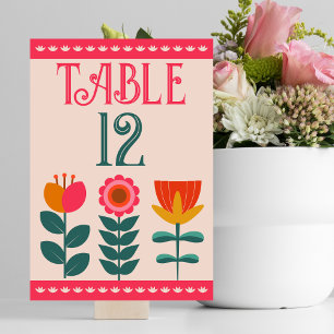 Retro Boho Floral Bold & Bright Colorful Wedding Table Number