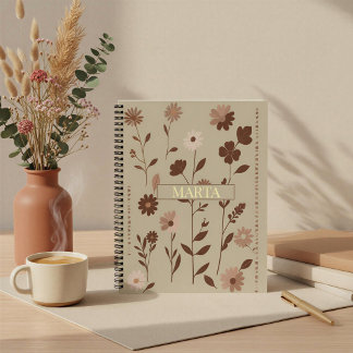 Retro Boho Floral Custom Name Notebook