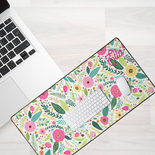 Retro boho floral garden desk mat