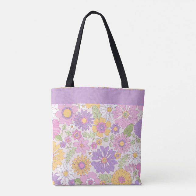Retro Boho Floral Garden Large Desk Mat Tote Bag  (Back)