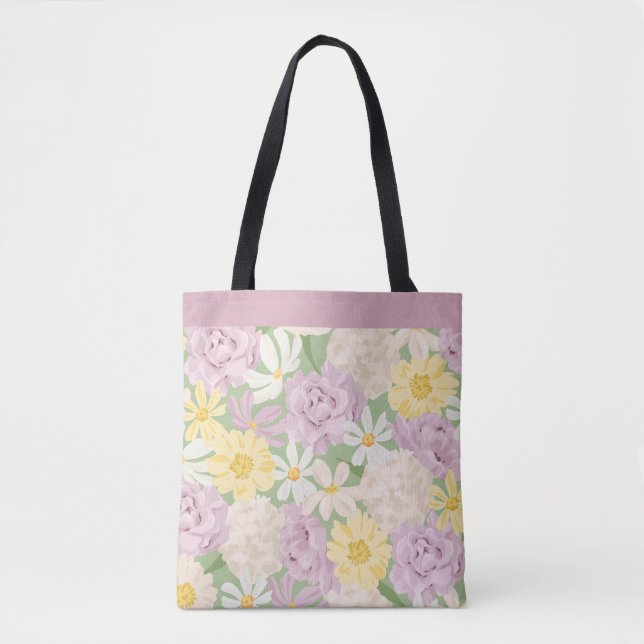Retro Boho Floral Garden Large Desk Mat Tote Bag  (Front)