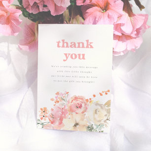 Retro Boho Floral Girl Baby Shower Letterpress Thank You Card