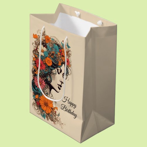 Retro Boho Floral Girl Birthday Gift Bag