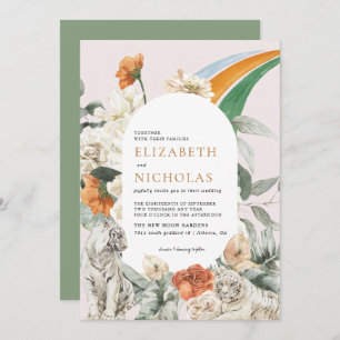 Retro Boho Floral Greenery Botanical Wedding Invitation