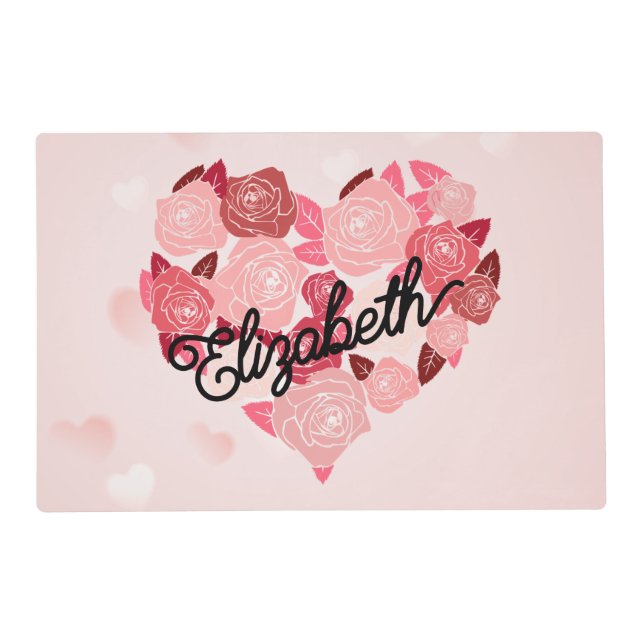 Retro Boho Floral I Heart Name calligraphy text  Placemat (Front)
