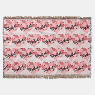 Retro Boho Floral I Heart Name calligraphy text Throw Blanket