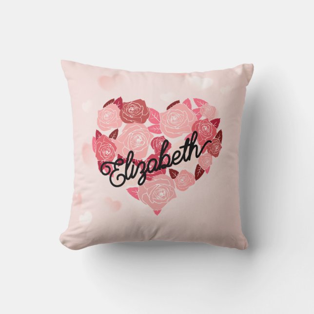 Retro Boho Floral I Heart Name calligraphy text  Throw Pillow (Front)
