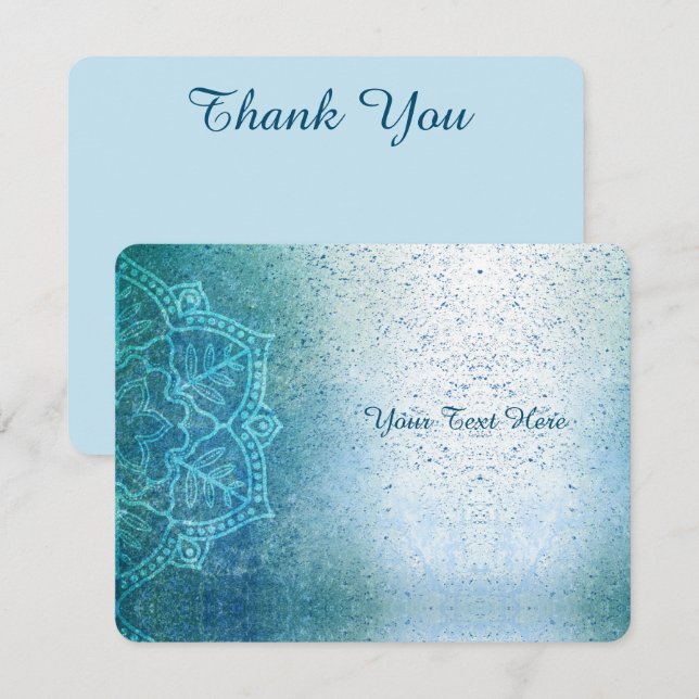 Retro Boho Floral Mandala Zen Light Blue Thank You Card (Front/Back)