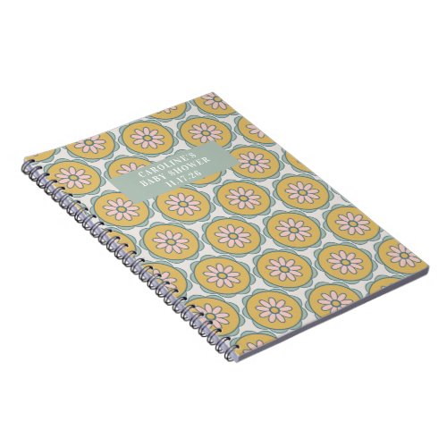 Retro Boho Floral Pastel Custom Baby Shower Name Notebook