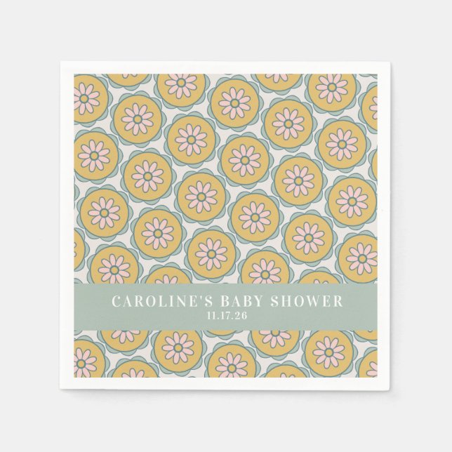 Retro Boho Floral Pastel Custom Baby Shower   Napkins (Front)