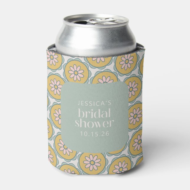 Retro Boho Floral Pastel Custom Bridal Shower  Can Cooler (Can Front)