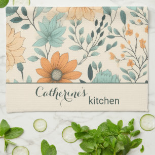 Retro Boho Floral Pattern Custom Kitchen Towel
