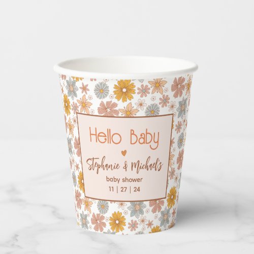 Retro Boho Floral Vintage Flower Power Custom Paper Cups