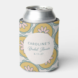 Retro Boho Floral Yellow Custom Bridal Shower Can Cooler