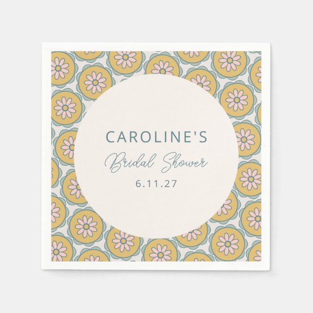 Retro Boho Floral Yellow Custom Bridal Shower Napkins (Front)