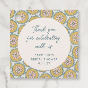 Retro Boho Floral Yellow Custom Shower Thank You Favor Tags