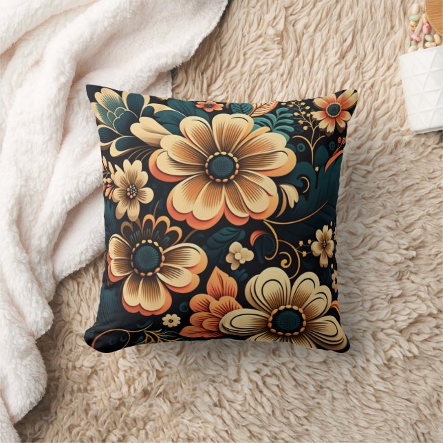 Retro boho flower power  throw pillow (Blanket)
