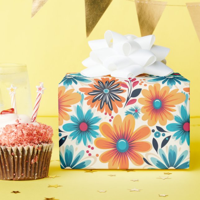 Retro Boho Flower Wrapping Paper (Birthday Party)