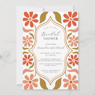 Retro Boho Flowers Bridal Shower Invitation