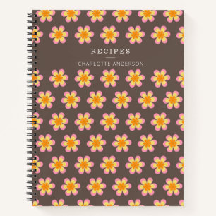 Retro Boho Flowers Brown Personalized Recipe   Notebook