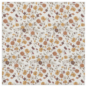 Retro Boho Flowers Mediterranean Pattern Fabric