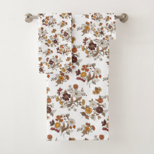 Retro Boho Flowers Pattern Bath Towel Set