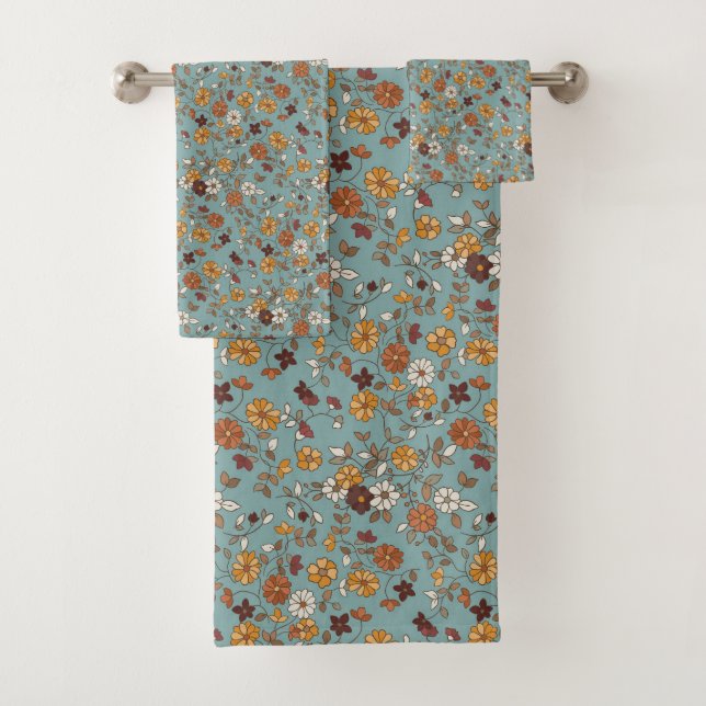 Retro Boho Flowers Pattern  Bath Towel Set (Insitu)
