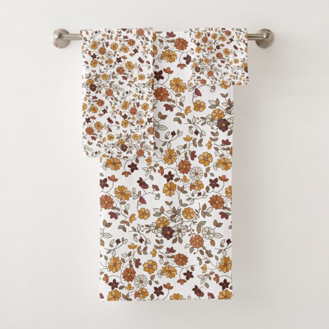 Retro Boho Flowers Pattern  Bath Towel Set (Insitu)