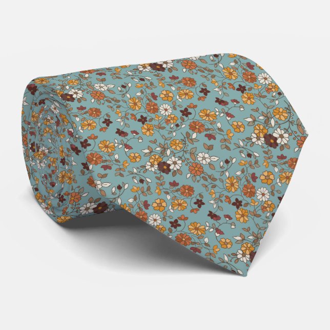 Retro Boho Flowers Pattern  Neck Tie (Rolled)