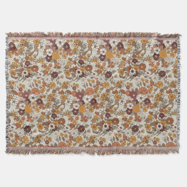 Retro Boho Flowers Pattern  Throw Blanket (Front)