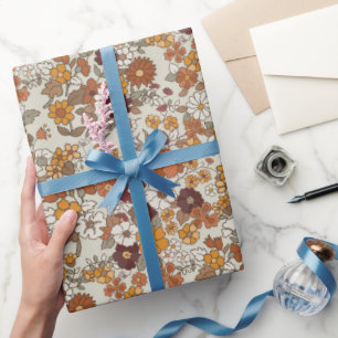 Retro Boho Flowers Pattern Wrapping Paper