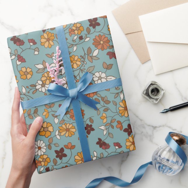 Retro Boho Flowers Pattern  Wrapping Paper (Gifting)