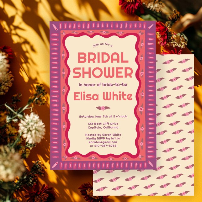 Retro Boho Fun Handmade CUSTOM Bridal Shower  Invitation (Retro Boho Fun Handmade CUSTOM Bridal Shower Invitation
)