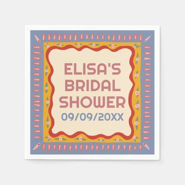 Retro Boho Fun Handmade CUSTOM Bridal Shower  Napkins (Front)