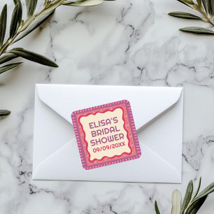 Retro Boho Fun Handmade CUSTOM Bridal Shower Square Sticker