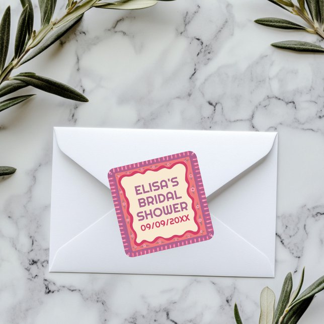 Retro Boho Fun Handmade CUSTOM Bridal Shower  Square Sticker (Retro Boho Fun Handmade CUSTOM Bridal Shower Square Sticker
)