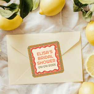 Retro Boho Fun Handmade CUSTOM Bridal Shower  Square Sticker