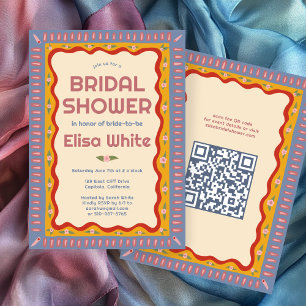Retro Boho Fun Handmade CUSTOM QR Bridal Shower Invitation