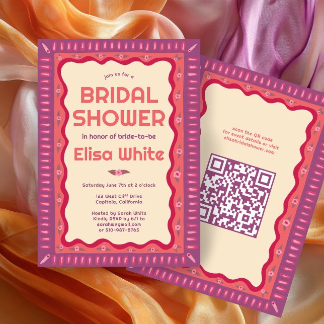 Retro Boho Fun Handmade CUSTOM QR Bridal Shower  Invitation (Retro Boho Fun Handmade CUSTOM QR Bridal Shower Invitation
)