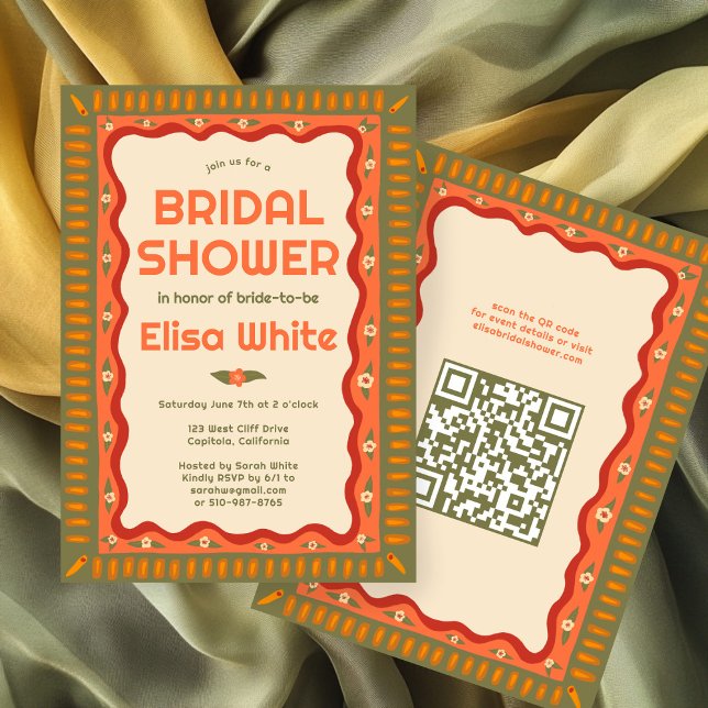 Retro Boho Fun Handmade CUSTOM QR Bridal Shower  Invitation (Retro Boho Fun Handmade CUSTOM QR Bridal Shower Invitation
)