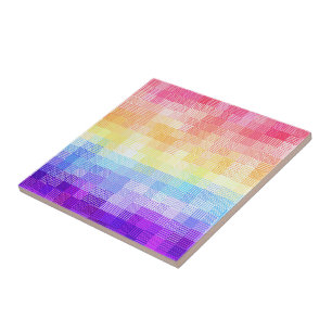 Retro Boho Funky Quirky Xenogender Plaid Pride Ceramic Tile