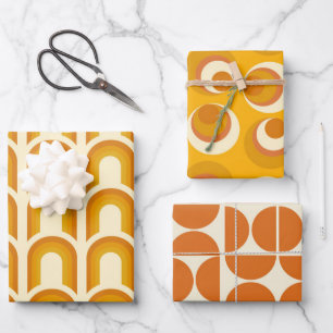 Retro Boho Geometric Pattern 60s 70s Seventies Wrapping Paper Sheets
